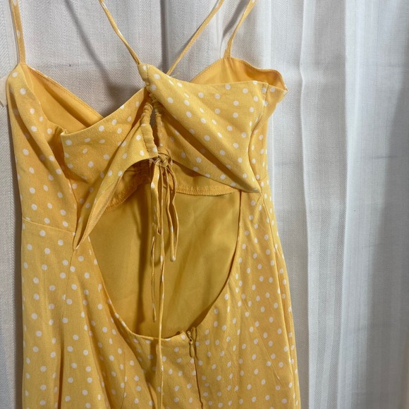 NWT Forever 21 Yellow White Polka Dot Mini Dress Spaghetti Strap Tie Backless S - Picture 4 of 10